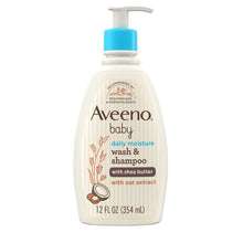 Aveeno baby daily moisture wash & shampoo bottle, 12 fl oz, front label