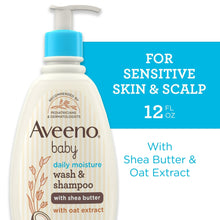 Aveeno baby daily moisture wash & shampoo bottle, 12 fl oz, blue pump