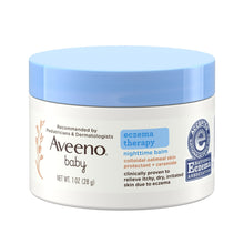 Aveeno baby eczema therapy nighttime balm jar, 1.07 oz, blue lid, white label