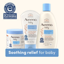 Aveeno baby eczema therapy set with balm jar, lotion tube, and soothing relief banner