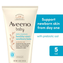 Aveeno Baby newborn balm tube with support from day one and 5 oz size panel