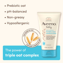 Aveeno Baby newborn balm tube with triple oat complex and benefit icons