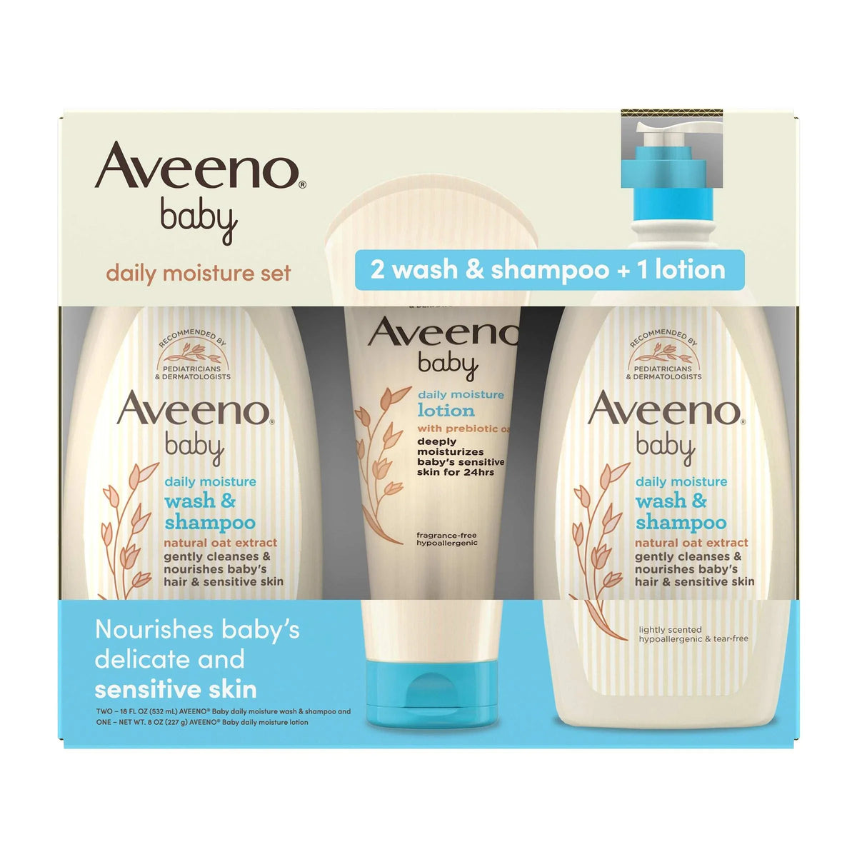 Aveeno Baby Moisture Set, 2 Wash & Shampoo + Lotion, 44 fl oz - USA MEGA SHOP