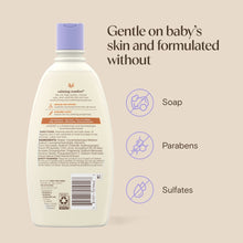 Aveeno baby calming comfort bath bottle with lavender cap and ingredient icons