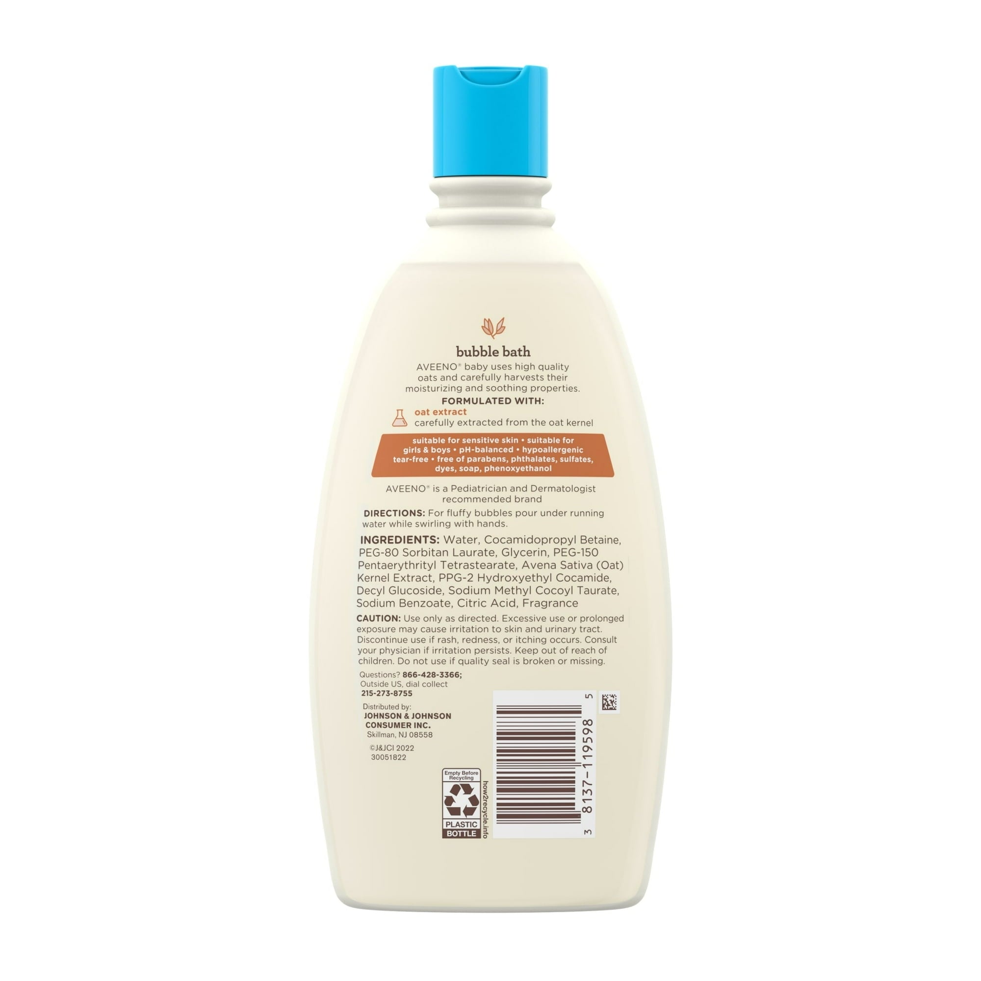 Aveeno Baby Sensitive Skin Bubble Bath with Oat Extract, 19.2 fl. oz