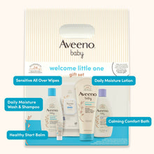 Aveeno baby welcome little one gift set front with labels for five oat products