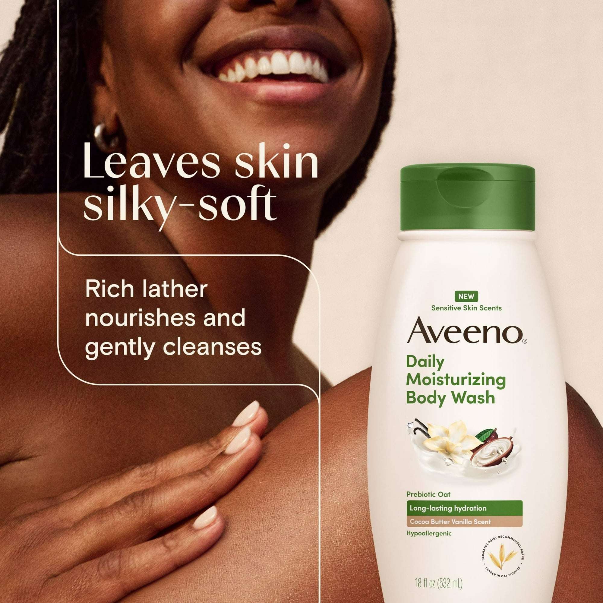 Aveeno Daily Moisturizing Body Wash, Cocoa Butter Vanilla Scent, 18 fl. oz