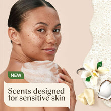 Body wash lather on skin, creamy foam for cleansing