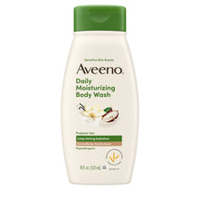 Aveeno daily moisturizing body wash bottle, cocoa butter vanilla scent, 18 fl oz