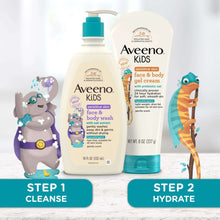 Aveeno Kids face & body wash set with teal pumps and two bottles
