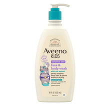 Aveeno Kids face & body wash bottle with teal pump, tear free, sensitive skin