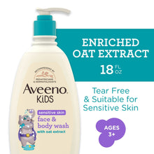 Aveeno Kids face & body wash bottle with teal pump, enriched oat extract, 18 fl oz