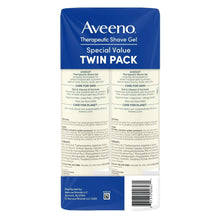 Aveeno therapeutic shave gel twin pack, back label on blue and white cartons