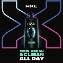 Axe Apollo body wash bottle with pump, centered label and “Feel fresh & clean” text