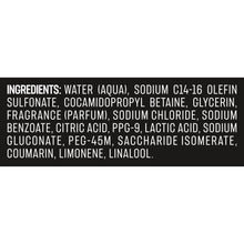 Body wash ingredients label panel on AXE Coconut Crusader bottle