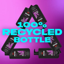 100% recycled bottle body wash graphic with AXE bottles around