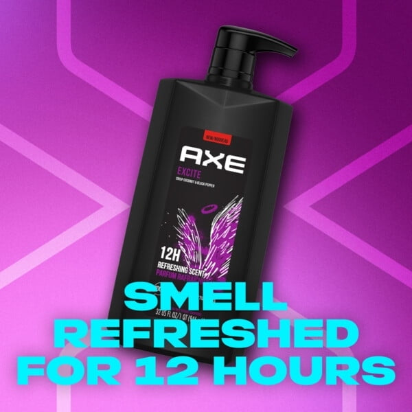 Axe Excite Refreshing Long Lasting Men's Body Wash All Skin Crisp Coconut & Black Pepper, 32 oz