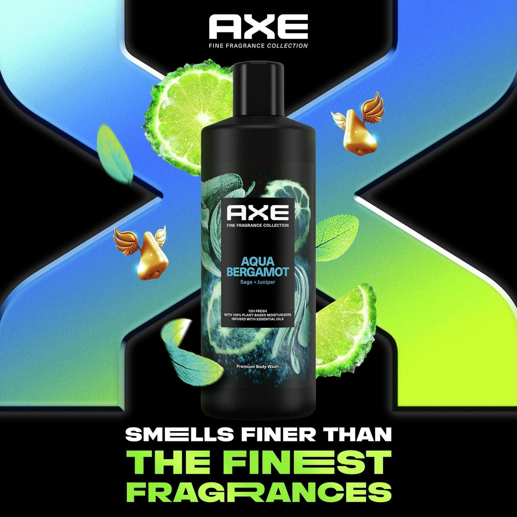 Axe Fine Fragrance Long Lasting Men's Body Wash Aqua Bergamot, 18 oz