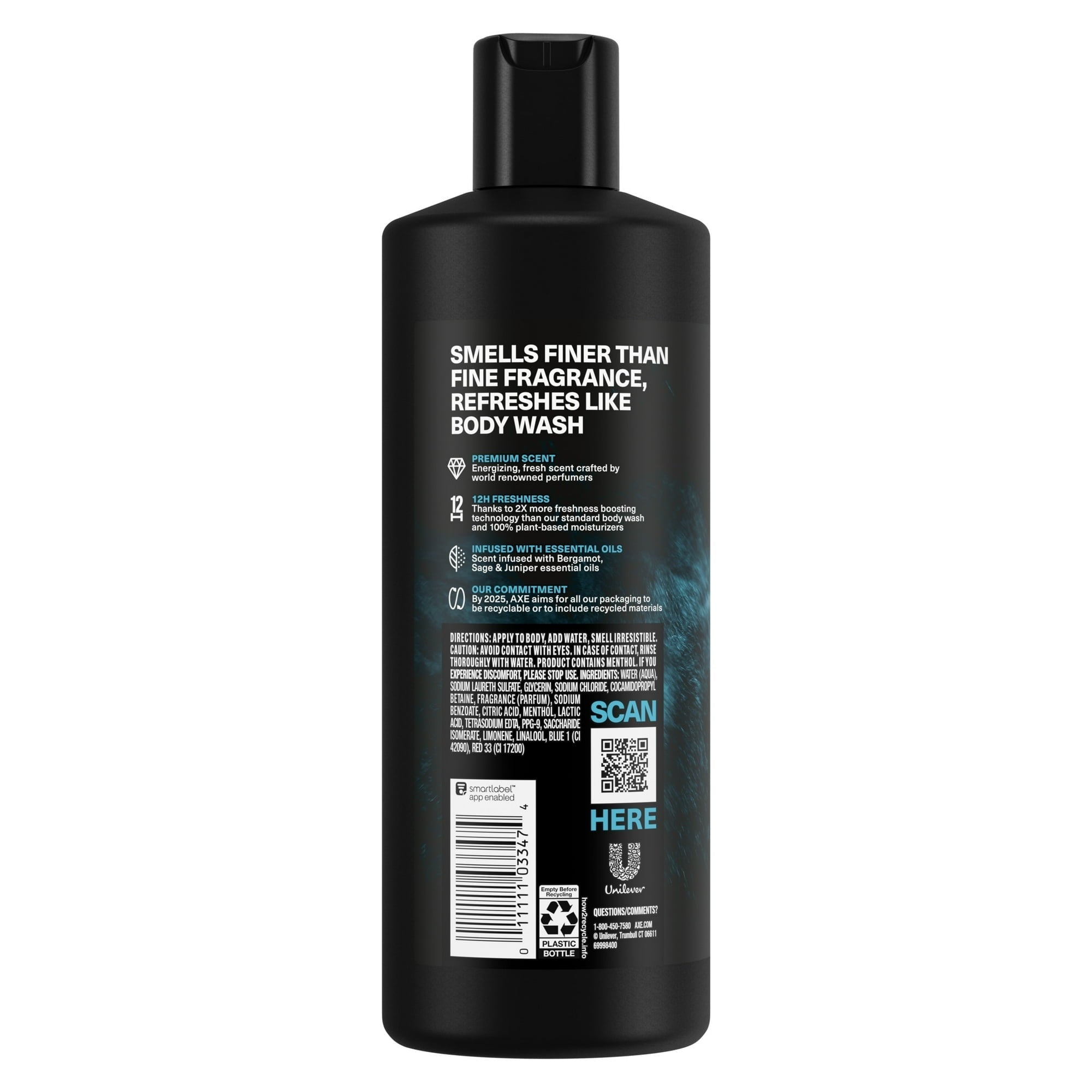 Axe Fine Fragrance Long Lasting Men's Body Wash Aqua Bergamot, 18 oz