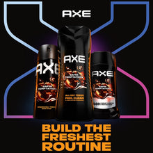 AXE Dark Temptation body wash routine set with three black bottles and pump