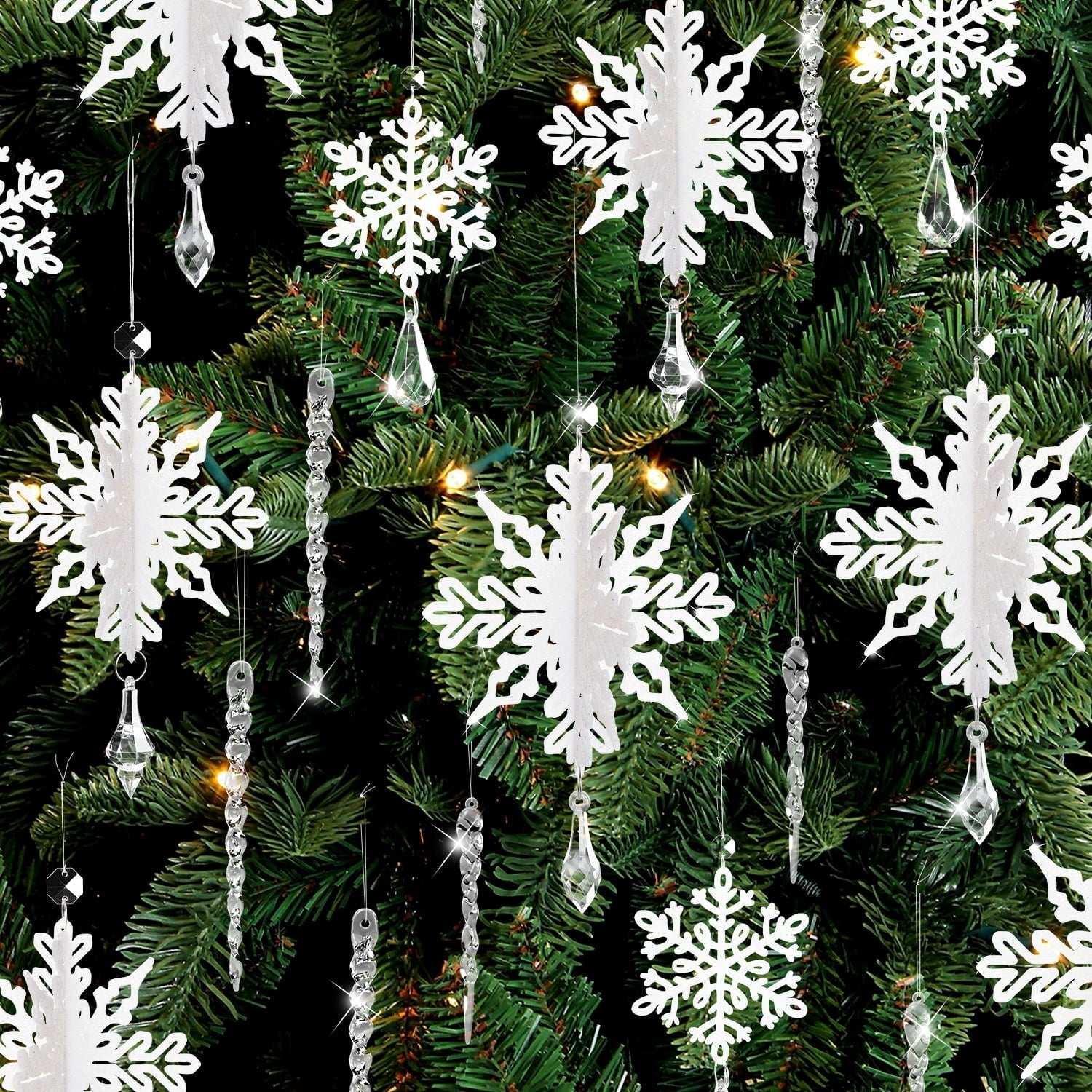 Ayieyill 24 Pieces Christmas Snowflake Drop Ornament Acrylic Icicle Christmas Hanging Acrylic Crystal Snowflake Decoration Hanging Acrylic Snowflakes (Clear) - USA MEGA SHOP