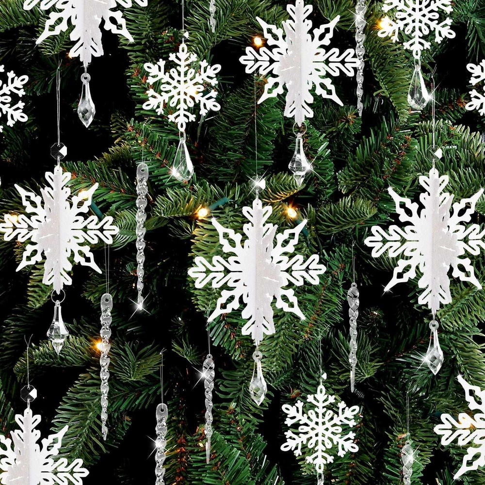 Ayieyill 24 Pieces Christmas Snowflake Drop Ornament Acrylic Icicle Christmas Hanging Acrylic Crystal Snowflake Decoration Hanging Acrylic Snowflakes (Clear) - USA MEGA SHOP