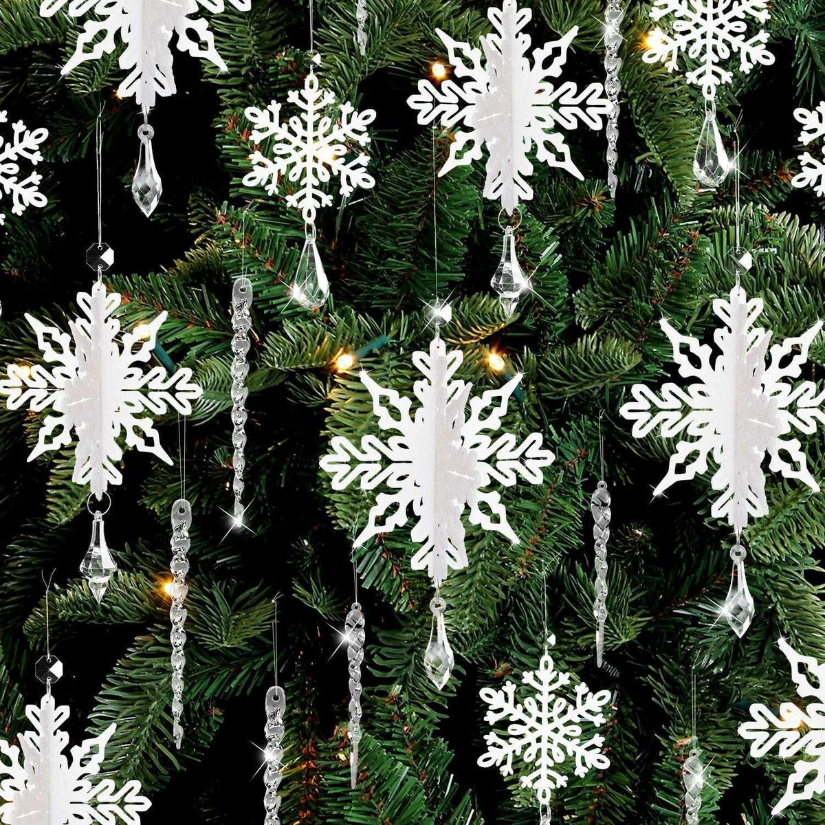 Ayieyill 24 Pieces Christmas Snowflake Drop Ornament Acrylic Icicle Christmas Hanging Acrylic Crystal Snowflake Decoration Hanging Acrylic Snowflakes (Clear) - USA MEGA SHOP