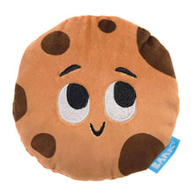 Plush round dog toy ball with brown fabric and large cartoon eyes