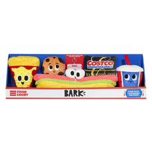BARK dog toy bundle box showing five plush food-themed toys in a tray