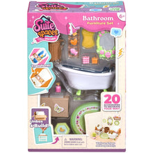 Bathroom furniture set box showing white tub, accessories, and 20-piece decor assortment