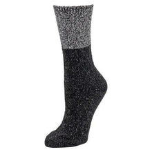 Women’s boot sock, dark speckled knit with textured look and crew cuff