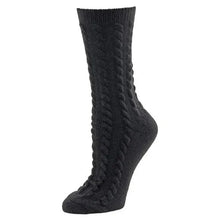 Women’s boot sock, solid dark gray knit with cable-style stitch pattern