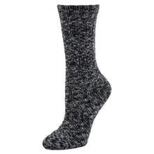 Women’s boot sock, heather black and gray speckled knit with crew cuff