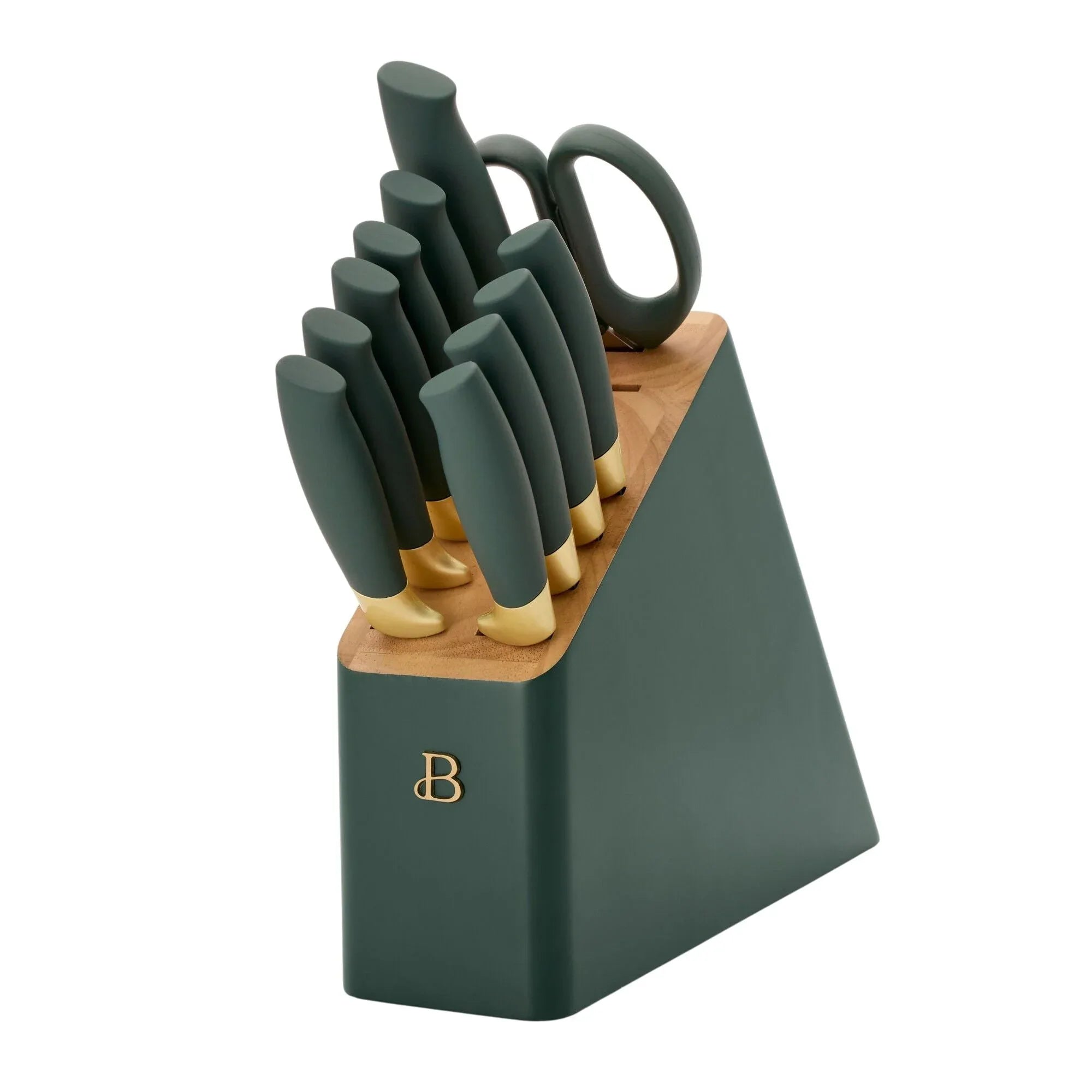 Beautiful 12 Piece Stainless Steel Knife Block Set, Soft-Grip Handles White Icing by Drew Barrymore