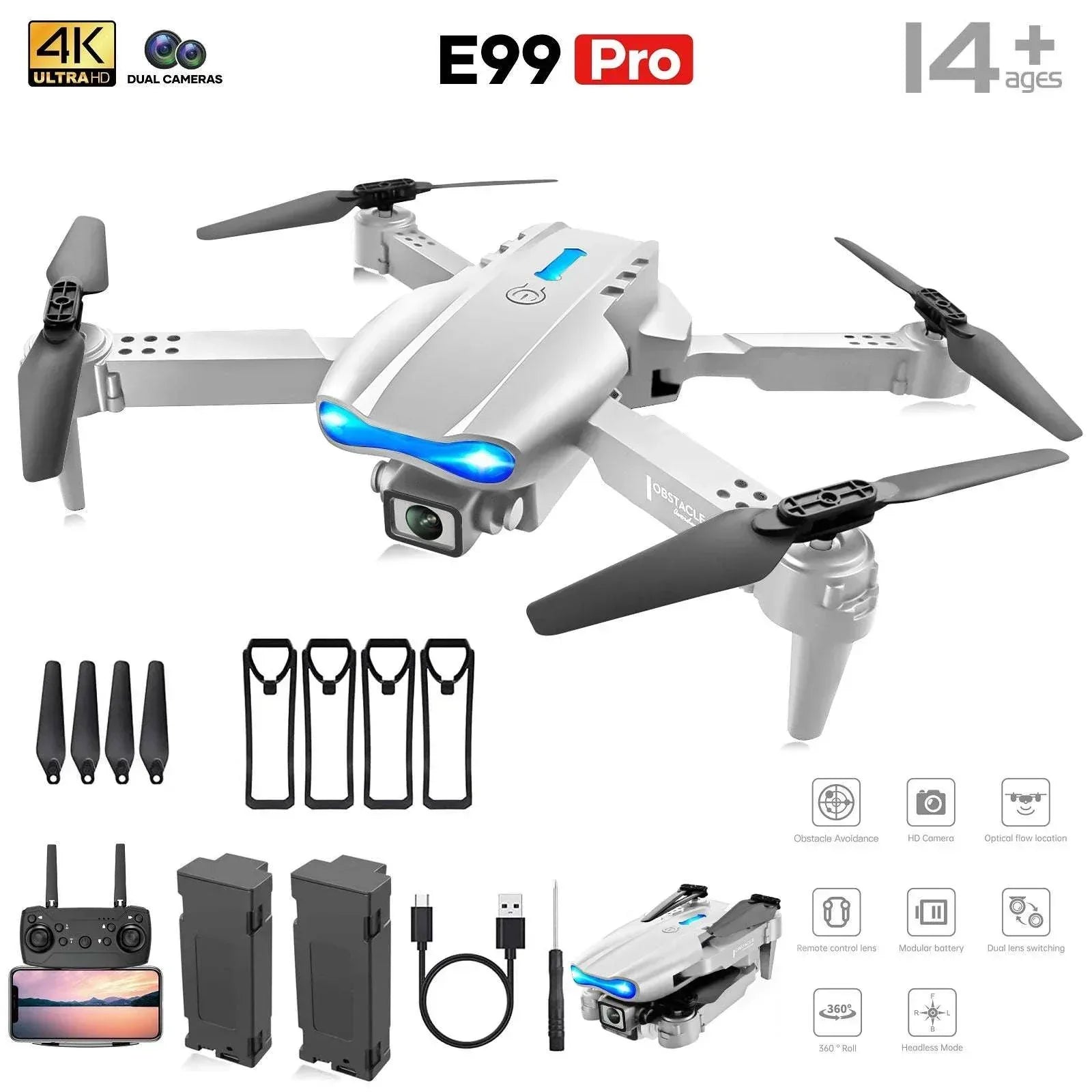 BEEPRINCESS Drone with 4K HD Dual Camera for Adults Kids, RC Quadcopter with 2 Modular 1800mAh Batteries for 30 Mins Long Flight