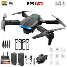 Gray quadcopter drone with blue LED strip and front dual camera, four propellers