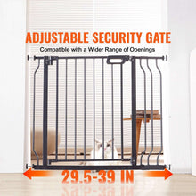 Black extra-tall baby gate adjustable for wider openings with hinged door