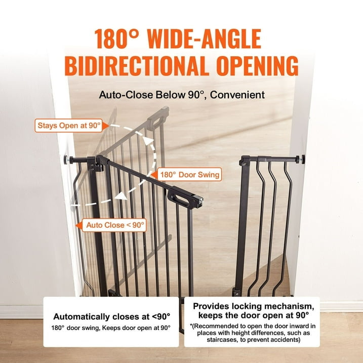 BENTISM 30" Extra Tall Baby Gate for Stairs Doorways, Fits Openings 29.5" to 39" Wide, Auto Close Extra Wide Dog Gate for House, Pressure Mounted Easy Walk Through Pet Gate with Door, Black