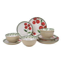 Tomato-pattern dinnerware set with bowls and plates in beige and white