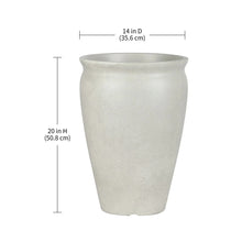 Light gray speckled gypsum planter pot with wide rim and tapered sides
