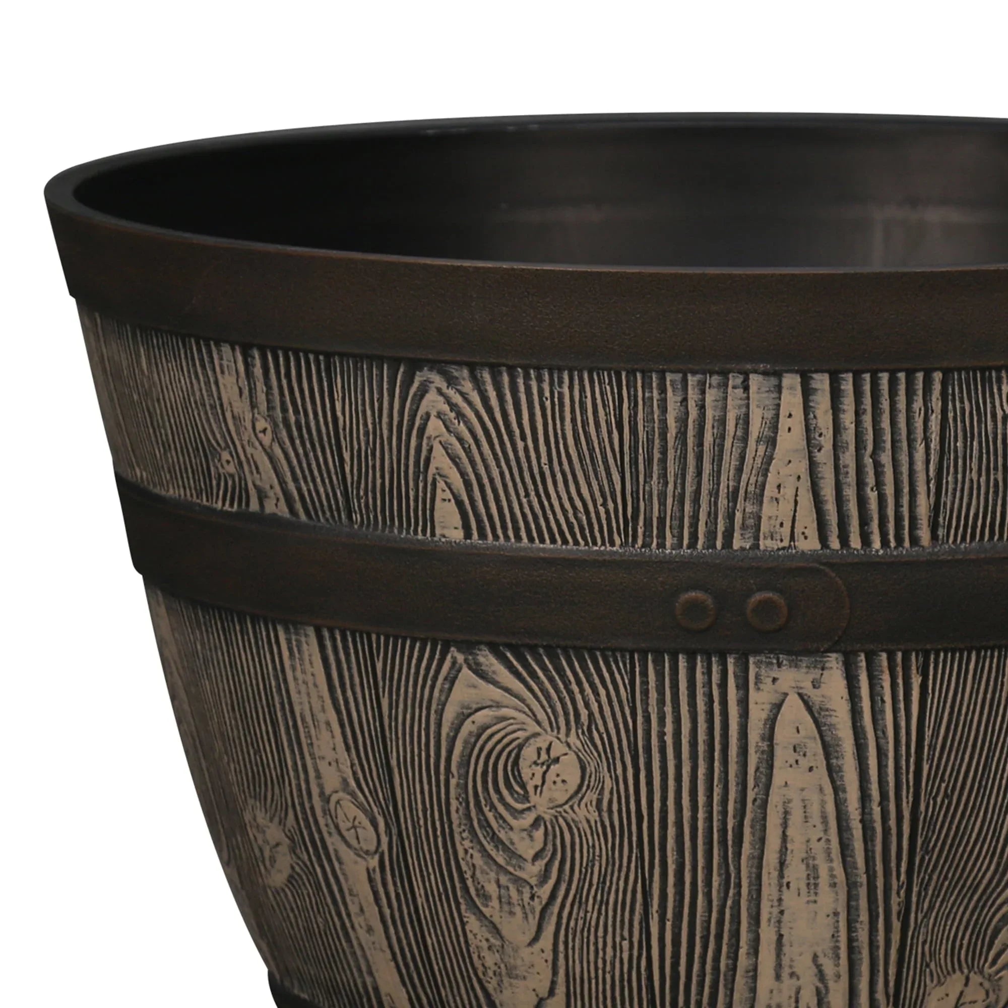 Better Homes & Gardens Whiskey Barrel Brown Resin Planter
