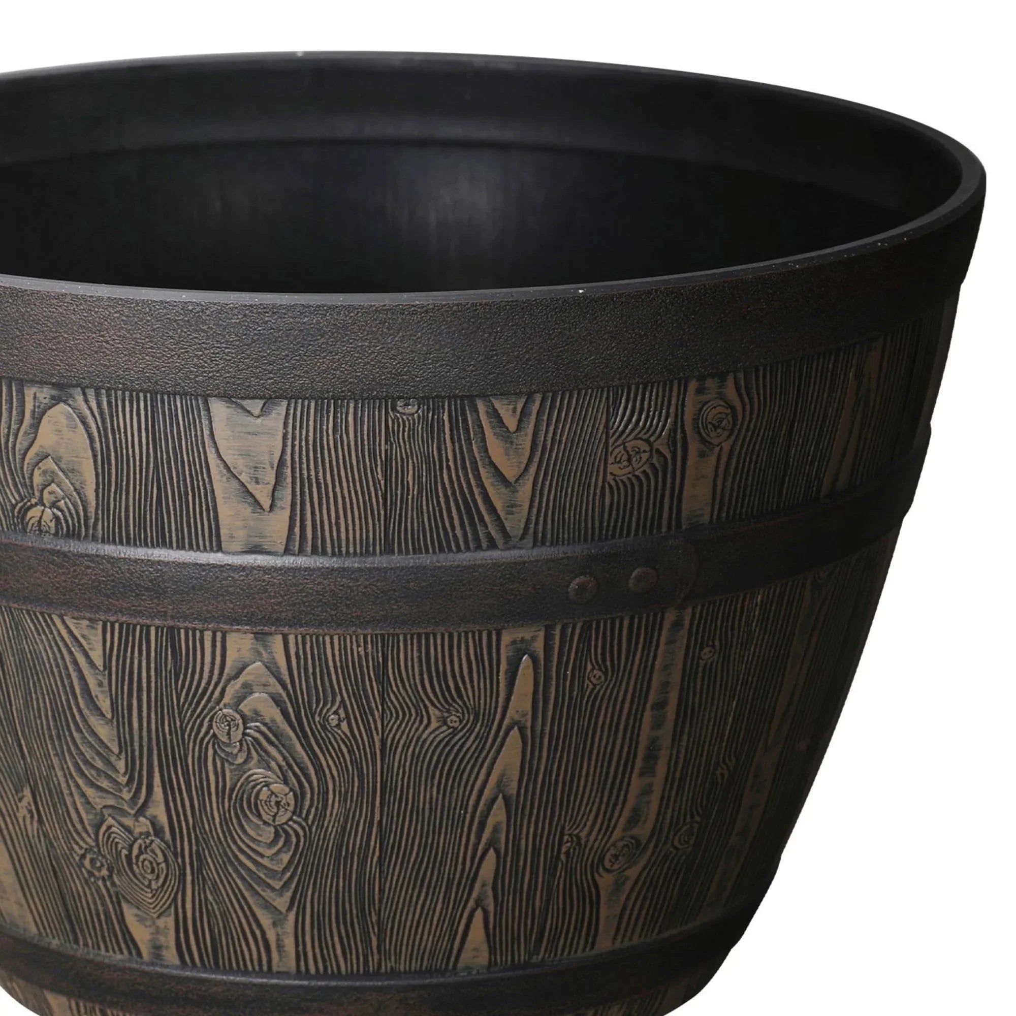 Better Homes & Gardens Whiskey Barrel Brown Resin Planter
