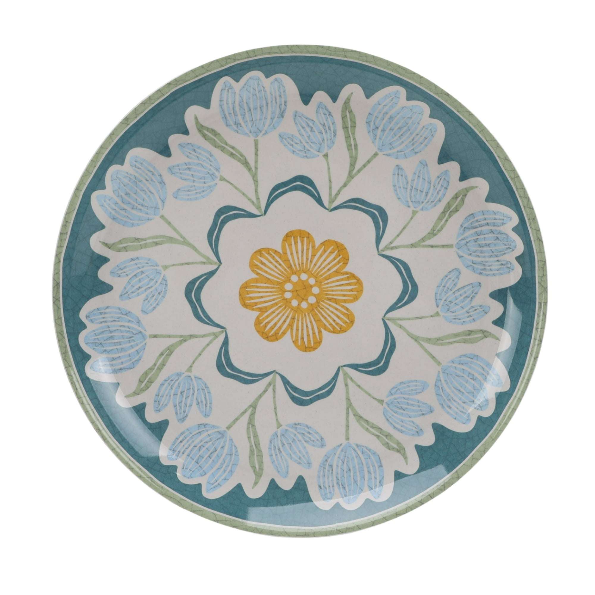 Better Homes and Gardens Bamboo Melamine 10.75-inch Dinner Plate, Green Floral Pattern