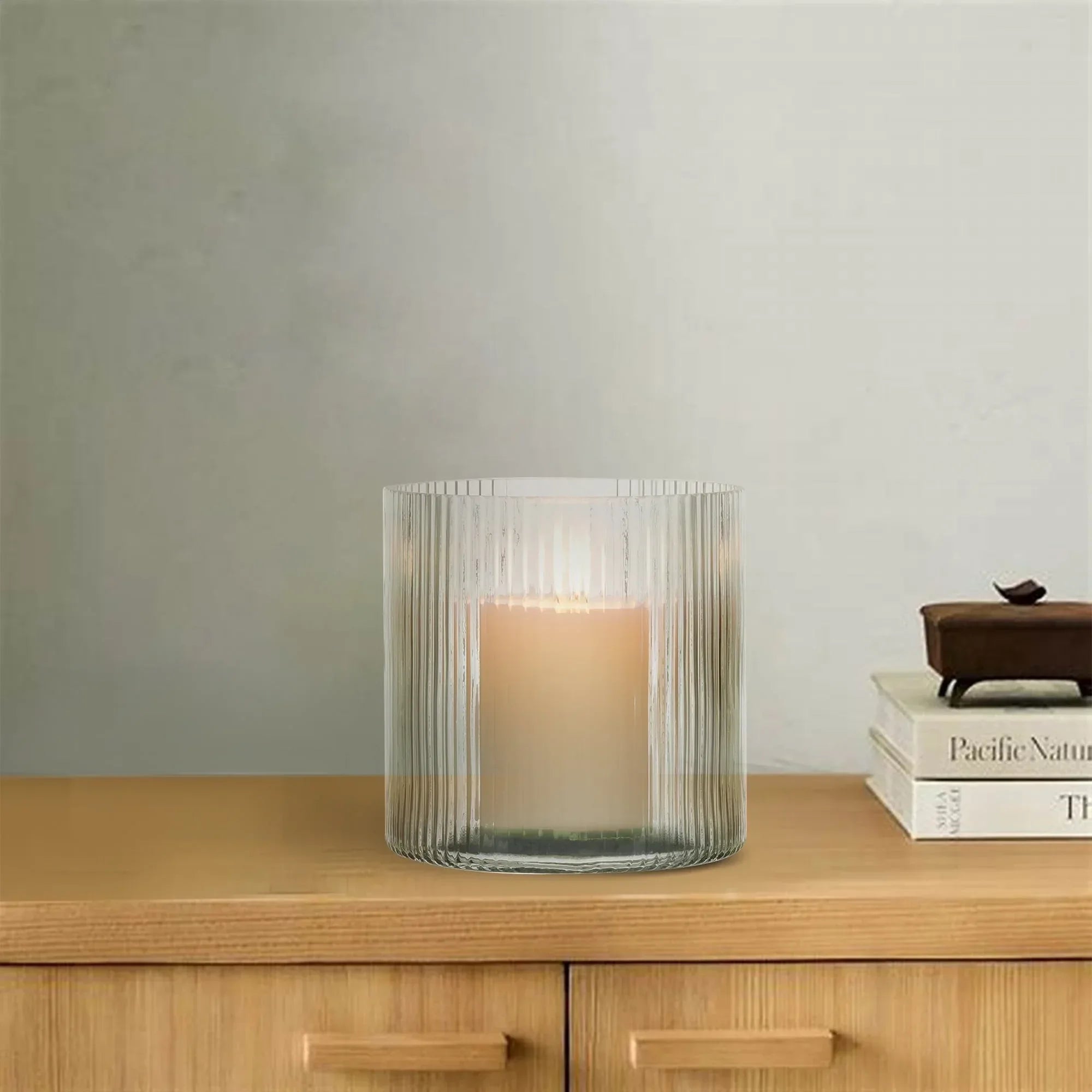 Better Homes & Gardens Glass Ribbed Hurricane Candle Holder, 5", Medium, Living Room
