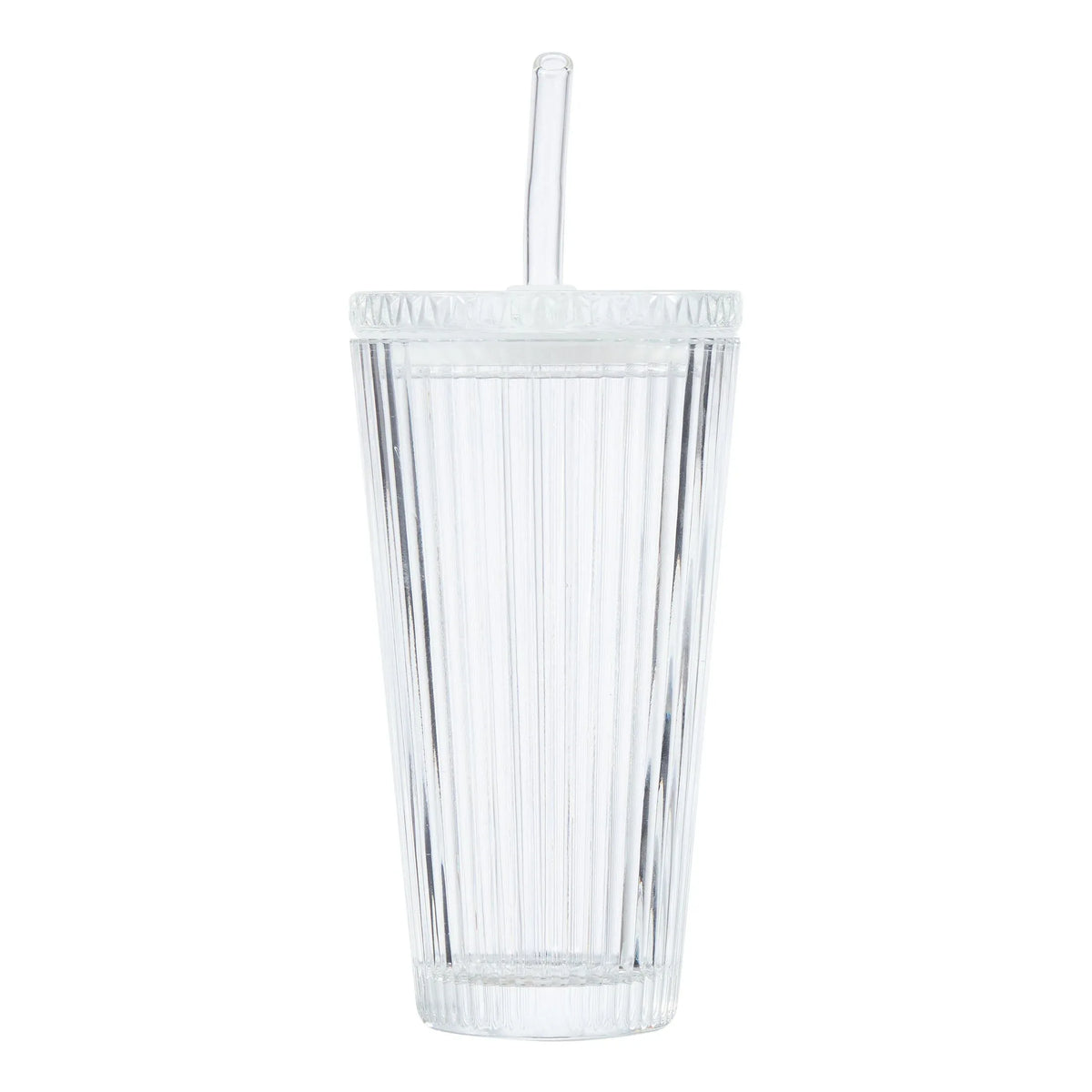 Better Homes & Gardens Glass 21oz Tumbler Ribbed with Glass Lid and Straw - USA MEGA SHOP