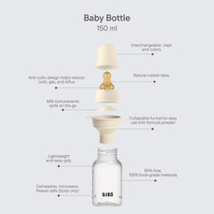 BIBS Baby Bottles with Slow Flow Silicone Nipple, Ivory, 5 oz, 2 pack