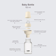 BIBS Baby Bottles with Medium Flow Silicone Nipple, Ivory, 9 oz, 2 pack