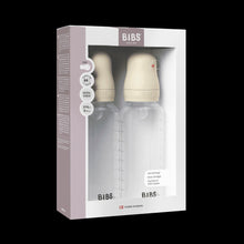 BIBS baby bottles, ivory 9 oz, medium-flow silicone nipples, 2-pack in box