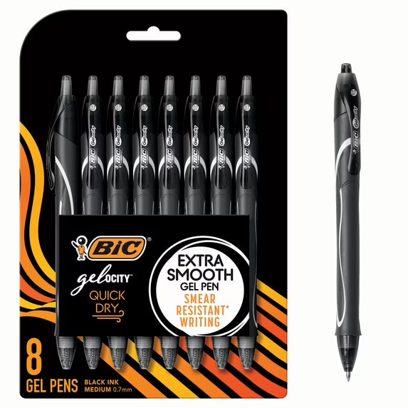 BIC Gelocity Quick Dry Assorted Colors Gel Pens, Medium Point (0.7mm), 6-Count