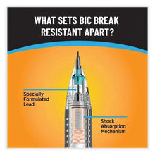 BIC break-resistant mechanical pencil cutaway diagram with tip and shock-absorption view
